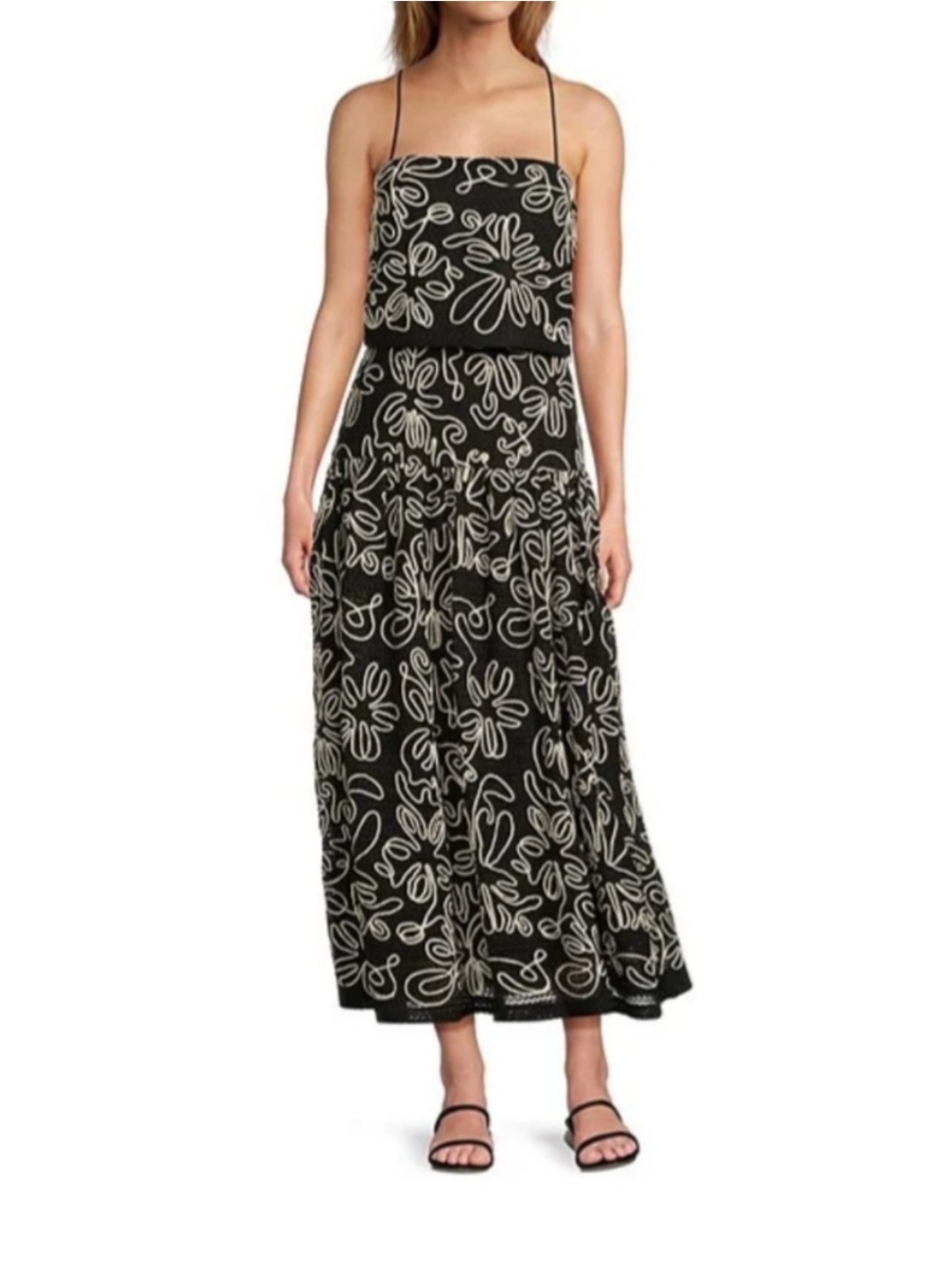 ANTONIO MELANI Black Maxi Skirt Set with White Floral Outline
